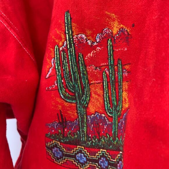 Ultimate Hanes Cotton Vintage 90s Zip Up Crewneck Cactus Desert Red Sweater M - Picture 2 of 6
